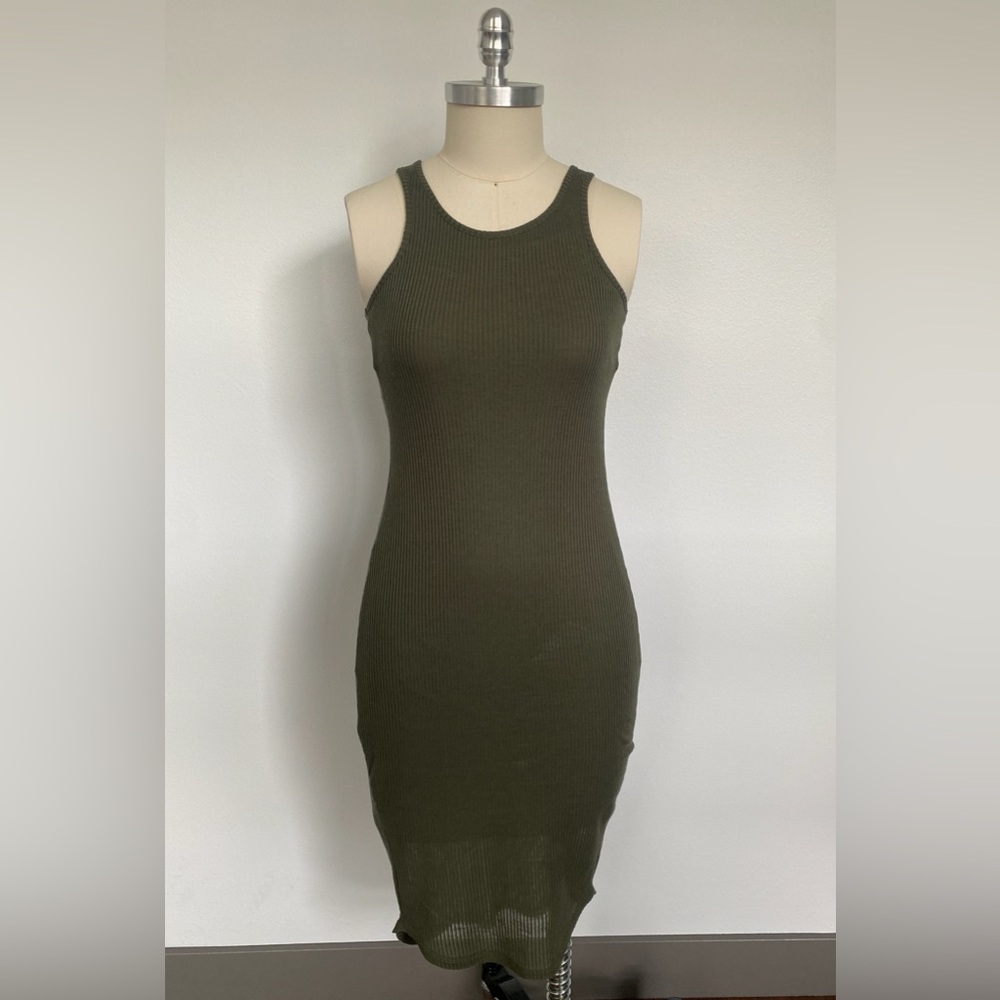 Streetwear Sxciety Olive Green Knit Ribbed Tank Dress Size Small